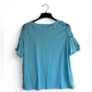 Blue Lace Accent Cold Shoulder Women's Top